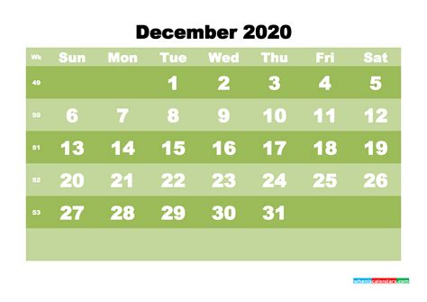 Free Blank Calendar December 2020 Printable - No.m20b552
