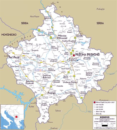 Large road map of Kosovo with cities and airports | Kosovo | Europe | Mapsland | Maps of the World