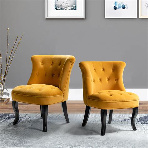 Mid-Century Modern Velvet Accent Chair for Living Room Set of 2 in Mustard - Walmart.com