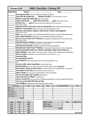 Fillable Online Shift Checklist: Closing DT Fax Email Print - pdfFiller