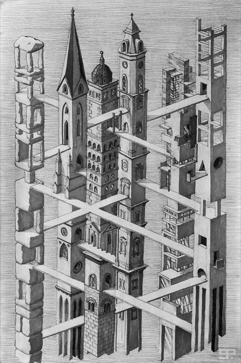 Escher art print mc escher relativity drawing modern wall art optical ...