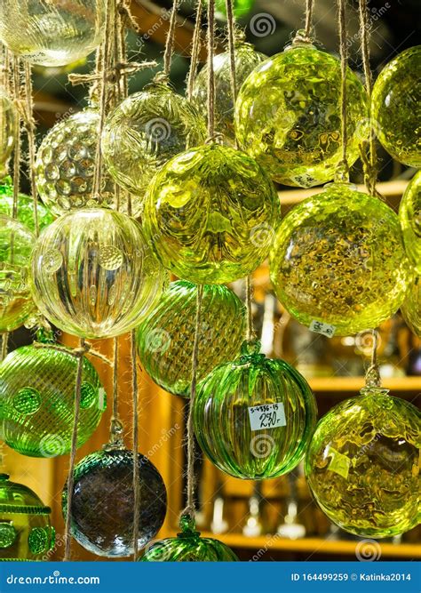 Czech Crystal Glass Ornaments at Christmas Market in Prague Stock Image ...