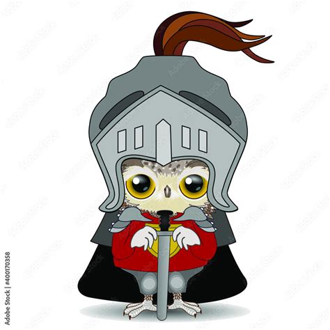 emoji with medieval owl knight in shining armor with helmet and shell drawing his sword at the ...