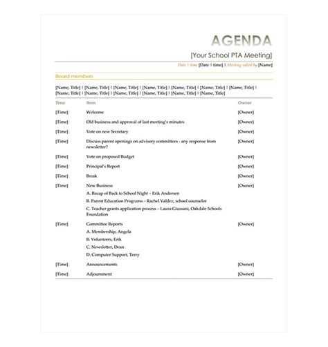 PTA Meeting Agenda | PTA Meeting Agenda Template