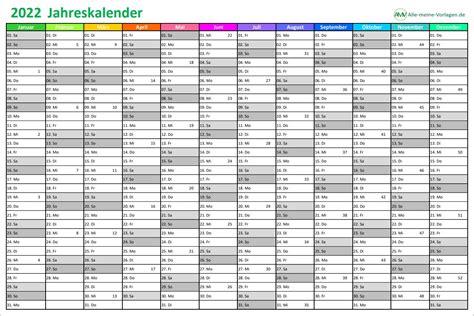 Ausdrucken Kalender 2022 Excel Kostenlos