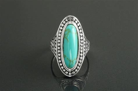 Turquoise Ring, Sterling Silver, Turquoise Stone Boho Style Ring, Long ...