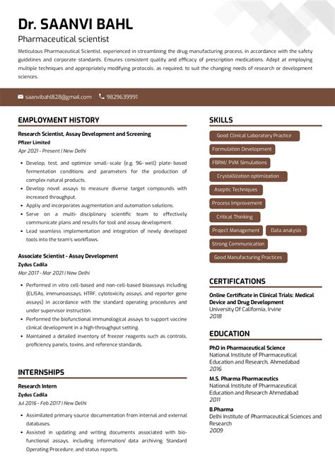 Sample Resume of Pharmaceutical Scientist with Template & Writing Guide | Resumod.co