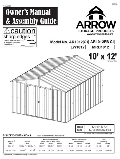 ARROW STORAGE PRODUCTS MRD1012 OWNER'S MANUAL & ASSEMBLY MANUAL Pdf Download | ManualsLib