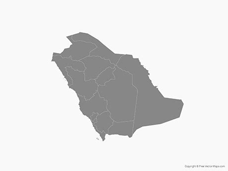 Printable Vector Map of Saudi Arabia with Regions - Single Color | Free Vector Maps