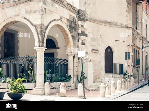 View on street of Syracuse (Siracusa), Sicily, Italy - facade of an ...