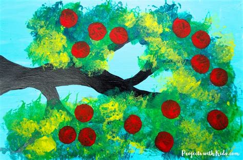 Apple Tree Painting with Cotton Balls - Projects with Kids