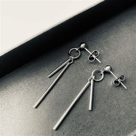 Minimalist Tiny Stud Dangling Bar Kpop Earring for Men,Stainless Steel Drop Dangle Korean ...