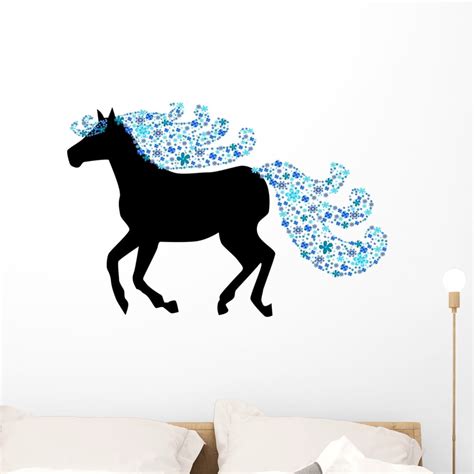 Black Silhouette Horse with Wall Decal by Wallmonkeys Peel and Stick Graphic (36 in W x 25 in H ...