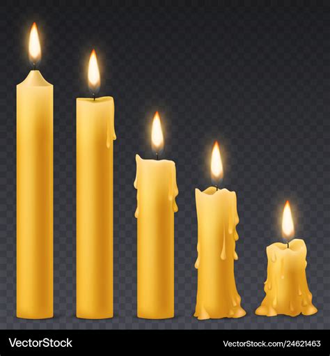 Burning candles wax candle with flicker fire Vector Image