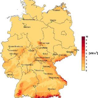 Ground snow load map for Germany and investigated weather stations ...