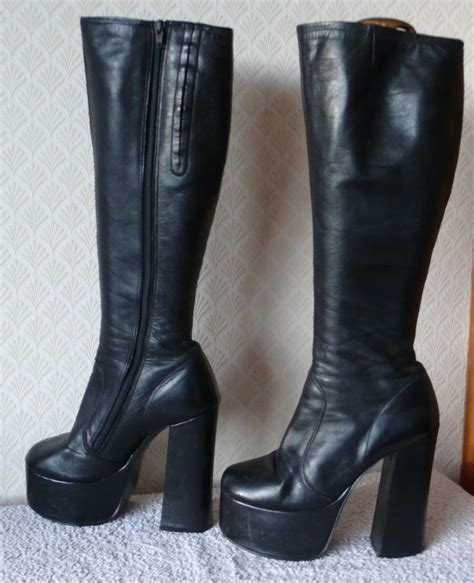 My awesome vintage1970's Platform Leather Boots Knee High Platform Boots, Leather High Heel ...