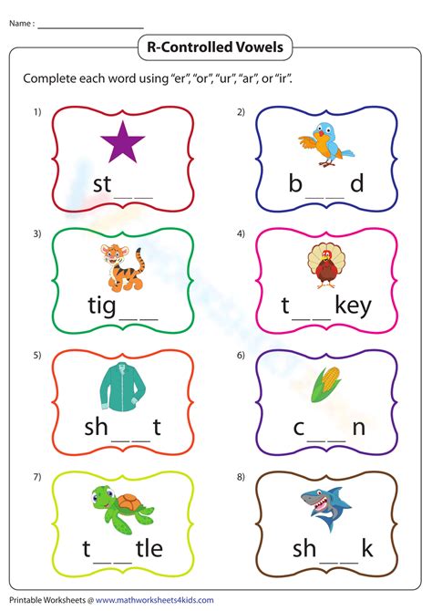 R Controlled Vowels worksheets