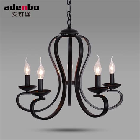 American Style Black Wrought Iron Vintage LED Chandelier Lights Fixtures Candle Chandeliers For ...