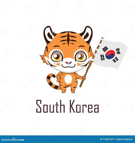 National Animal Tiger Holding the Flag of South Korea Stock Vector ...