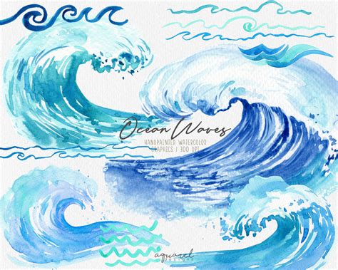 Watercolor Ocean Waves Clipart Summer Beach Invitation Sea - Etsy