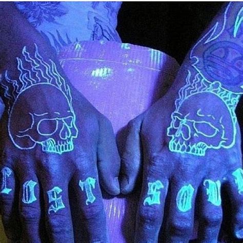 UV tattoos are tattoos made with a fluorescent or UV ink that is only visible under an under ...