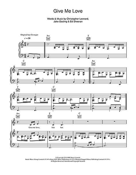 Give Me Love sheet music by Ed Sheeran (Piano, Vocal & Guitar (Right-Hand Melody) – 112134)