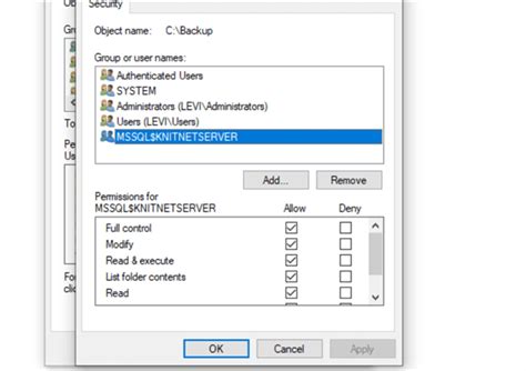 Grant SQL Server Permissions to a Folder for Backups or Database Files