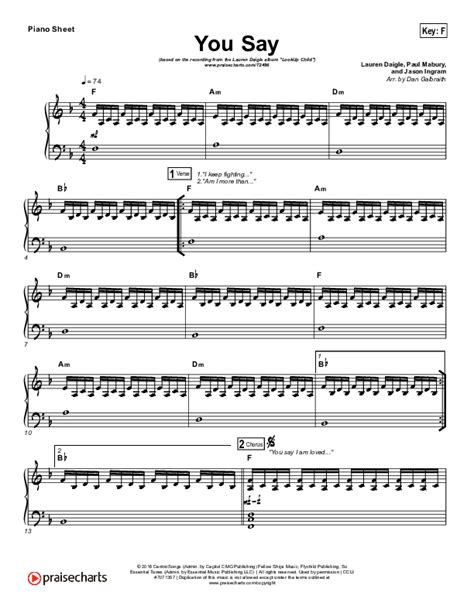 You Say (Piano) Sheet Music PDF (Lauren Daigle) - PraiseCharts