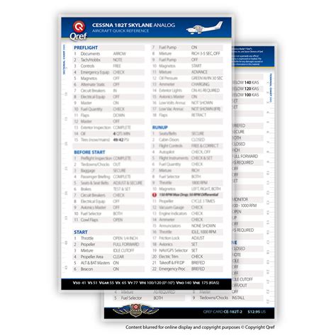 Cessna 182T Skylane Qref Checklist Card-CE-182T-2