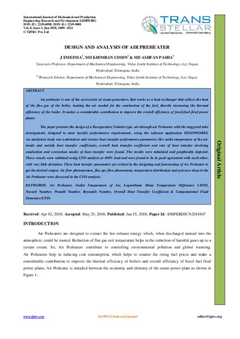 (PDF) DESIGN AND ANALYSIS OF AIR PREHEATER | TJPRC Publication and J. Emeema - Academia.edu