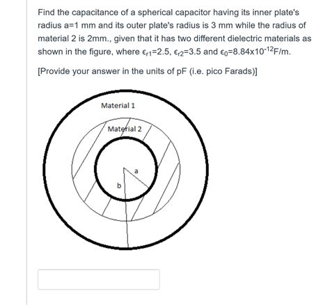 Solved Find the capacitance of a spherical capacitor having | Chegg.com