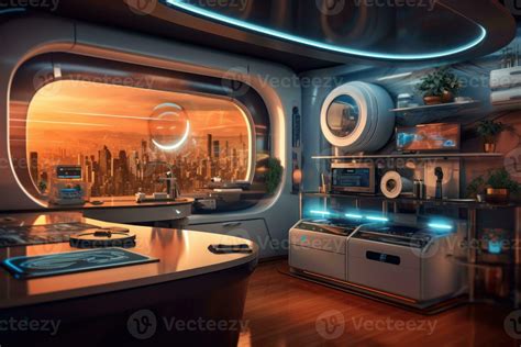 Photo of a futuristic smart home, showcasing automated systems and ...