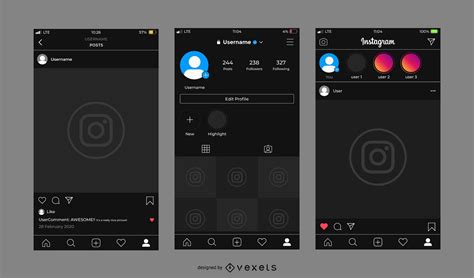 Instagram Dark Interface Template Set Vector Download