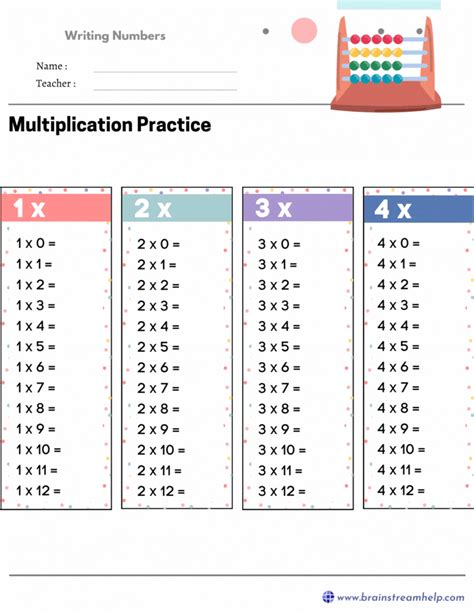 FREE Multiplication Table Practice 1-12 Worksheets | Brainstream Help | Multiplication facts ...