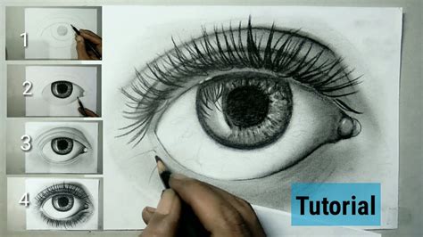 Tutorial simpel menggambar mata realis - step by step - YouTube