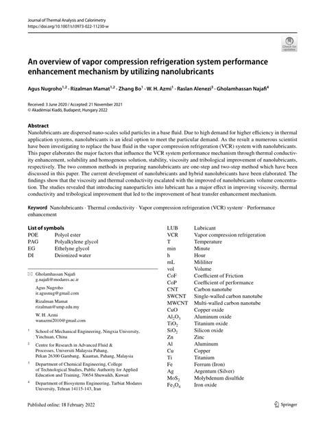 (PDF) An overview of vapor compression refrigeration system performance enhancement mechanism by ...