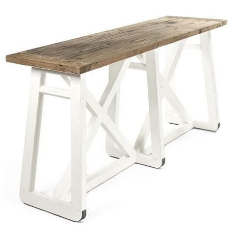 Mirabel Coastal Beach Rustic White Reclaimed Wood X Base Sofa Console ...