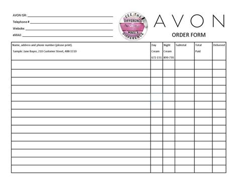 Printable Avon Order Form Templates - Printable Word Searches