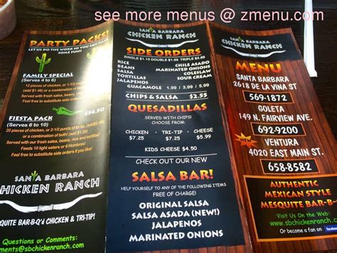 Online Menu of Santa Barbara Chicken Ranch Restaurant, Santa Barbara, California, 93105 - Zmenu