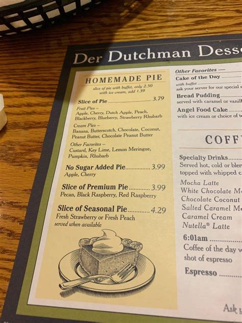 Menu at Der Dutchman restaurant, Sarasota, Bahia Vista St