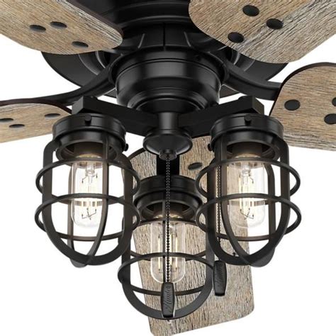 Hunter Port Isabel 52 in. LED Indoor/Outdoor Matte Black Ceiling Fan with Light Kit 53420 - The ...