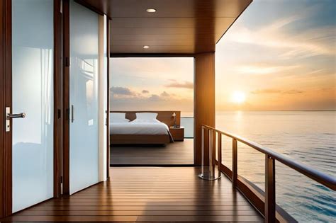 Premium AI Image | a room with a view of the ocean and a balcony with a ...