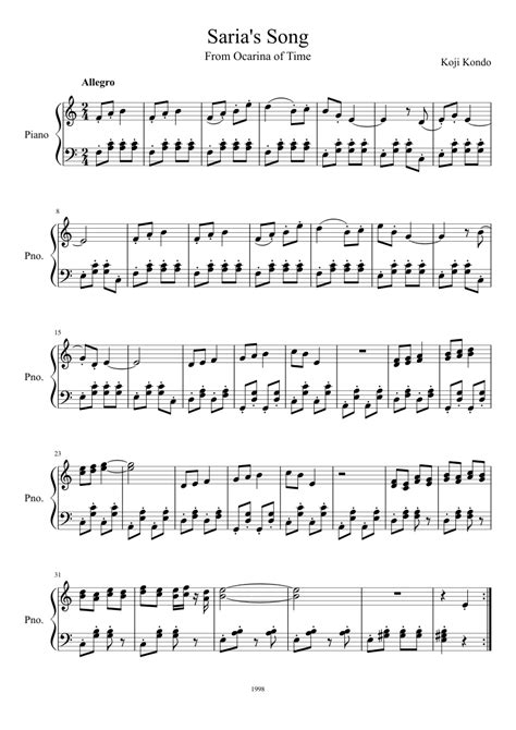 Saria's Song Sheet music for Piano | Download free in PDF or MIDI ...