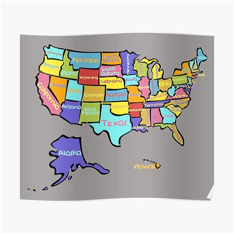 "United States map with states names, colorful US map, USA" Poster for ...