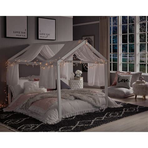 Small Twin Canopy Bed Frame : Shop Teraves 4-Post Black Twin Metal ...