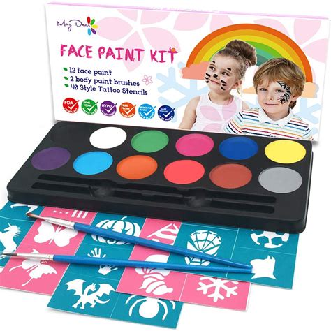 Face Painting Kit for Kids with 12 Safe and Non-Toxic Water Based Face Paint palette, 0 Stencils ...