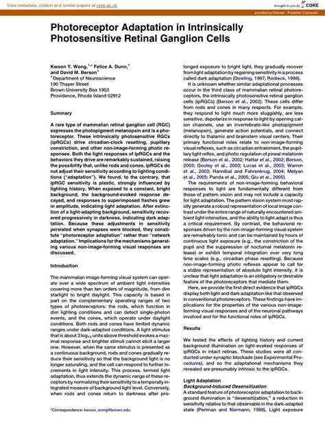 Photoreceptor Adaptation in Intrinsically Photosensitive Retinal Ganglion Cells - DocsLib