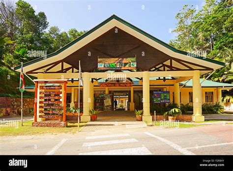 Entrance to the Vallee de Mai National Park, UNESCO World Heritage Site, Praslin Island ...