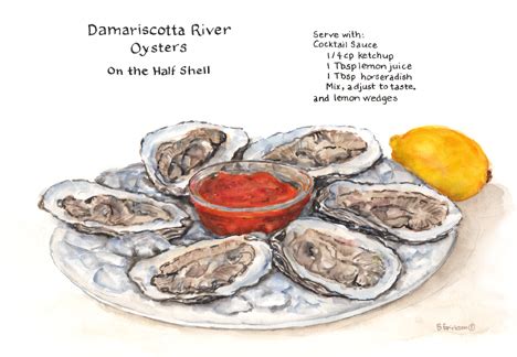 Oysters, Damariscotta – Recipe Paintings by Brenda Erickson