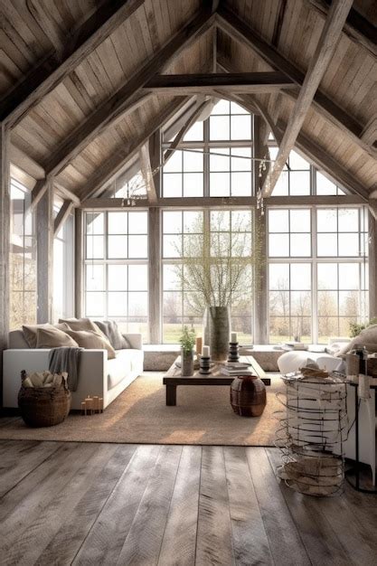 Premium AI Image | Rustic living room with wooden beams and natural ...